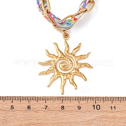 Женские ожерелья с подвеской в виде солнца из нержавеющей стали 304 с полиэстеровым шнуром и принтом&nbsp;NJEW-D340-02G