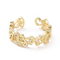 Кольцо-манжета с открытым сердцем из прозрачного кубического циркония&nbsp;RJEW-E072-11G