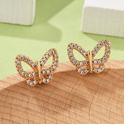 Серьги-гвоздики из латуни с бабочкой из прозрачного кубического циркония для женщин&nbsp;EJEW-G428-07G