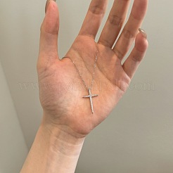 Религиозный крест 925 стерлингового серебра паве кубический цирконий кулон ожерелья для женщин&nbsp;NJEW-F338-03P