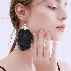 4 пара двухцветных сережек-кисточек из полиэстера&nbsp;EJEW-AN0002-13