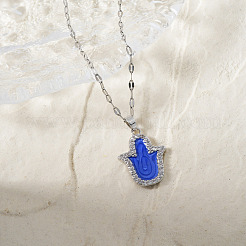 Винтажные латунные ожерелья с подвеской в виде руки в виде хамсы с прозрачными кубическими цирконами и королевской синей эмалью для повседневного ношения и праздничного подарка&nbsp;CS1559-2