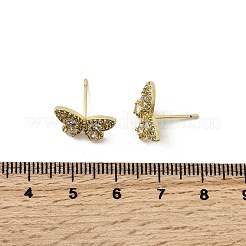 Серьги-гвоздики в форме бабочки из латуни с прозрачным кубическим цирконием&nbsp;EJEW-L261-029B-G
