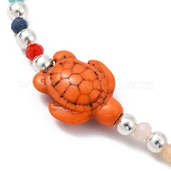 Эластичные браслеты из синтетической бирюзы с морской черепахой и стеклянными бусинами&nbsp;BJEW-JB09892