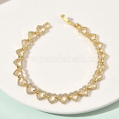 Браслет из звеньев сердца из прозрачного кубического циркония&nbsp;BJEW-G773-02G