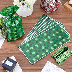 Пластиковые пакеты для упаковки печенья с прямоугольным клеверным принтом&nbsp;ABAG-WH0038-35A