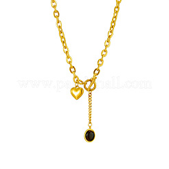 Ожерелья из сплава с подвеской в виде овального сердца из черного стекла с застежками-тогглами&nbsp;FS-WGED1AD-01