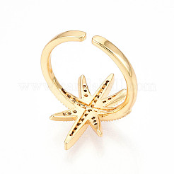 Латунные кольца-манжеты с микропаве и прозрачным цирконием для женщин&nbsp;KK-T074-07G