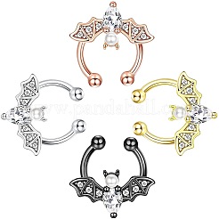 Кольца для носовой перегородки с клипсами из нержавеющей стали 316l с прозрачным кубическим цирконием на Хэллоуин в виде летучей мыши&nbsp;WG4B0C3-02