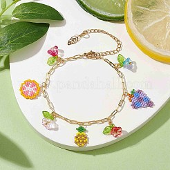 Браслеты с подвесками из стеклянных семян фруктов и цветов&nbsp;BJEW-MZ00051