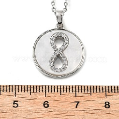 Плоские круглые ожерелья с подвеской в виде ракушки № 8 и кубического циркония&nbsp;LS-NJEW-D288-04P