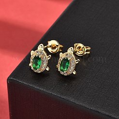 Серьги-гвоздики из латуни с микропаве из кубических цирконий черепахового цвета&nbsp;EJEW-A135-04G