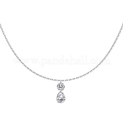 Прозрачный кубический цирконий плоский круглый кулон-слеза 925 серебряное ожерелье-цепочка для женщин&nbsp;NJEW-S457-11P