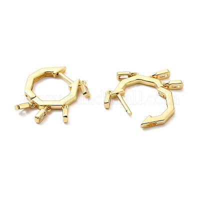 Прямоугольные серьги-кольца с кубическим цирконием EJEW-Z019-03D-G-1