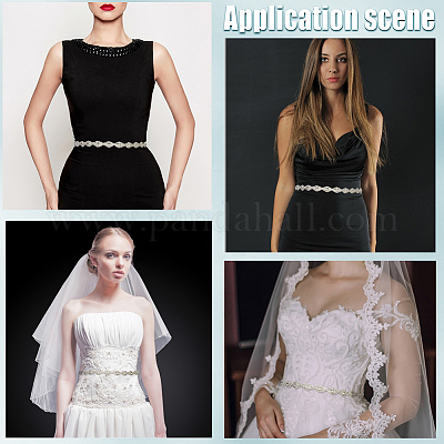 Металлические пояса для талии со стразами в форме конского глаза для свадебного платья&nbsp;AJEW-WH20080-65C-S-1