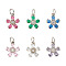 6Pcs 6 Colors Brass Micro Pave Cubic Zirconia Pendants, Flower Charms, Rack Plating, Lasting Plated, Cadmium Free & Lead Free, with Jump Ring, Platinum, 14.5x12.5x4.5mm, Hole: 4.5mm, 1pc/color