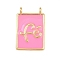 Brass Enamel Pendants, Rectangle with Word Charms, Lead Free & Cadmium Free, Long-Lasting Plated, Real 18K Gold Plated, Rack Plating, Pink, 18.5x12x3mm, Hole: 1.2mm