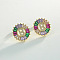 Brass Colorful Cubic Zirconia Stud Earrings, Flat Round, Golden, Letter B, 16x16mm