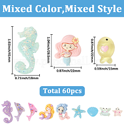 60 шт. 10 стиля кабошонов из непрозрачной смолы с морской тематикой&nbsp;RESI-SC0036-44
