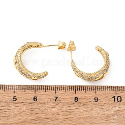 Серьги-гвоздики из латуни с микропаве из прозрачных кубических цирконий в форме буквы С и ромбами&nbsp;EJEW-B153-17G-02