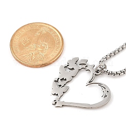 201 нержавеющая сталь лазерная резка сердце бабочка подвеска коробка цепи ожерелья для женщин&nbsp;NJEW-Q004-06P