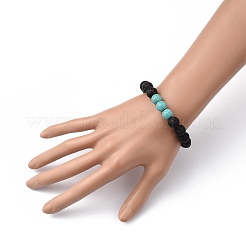 Эластичные браслеты из синтетической бирюзы (окрашенной) и натуральной лавы с бусинами&nbsp;BJEW-JB05415-03