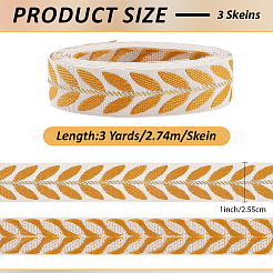 3 моток полиэстеровых жаккардовых лент с рисунком в виде листьев&nbsp;SRIB-CY0001-20B