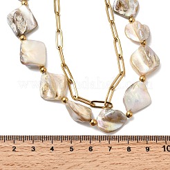 Женские двухслойные ожерелья из нержавеющей стали 304 с крашеными цветочными белыми натуральными ракушками и бусинами&nbsp;NJEW-G181-13G