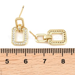 Латунные серьги-гвоздики в форме прямоугольника с прозрачными кубическими циркониями&nbsp;EJEW-A156-01G