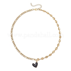 Женские цепочки из нержавеющей стали 304 с подвеской в виде черного сердца из сплава эмали&nbsp;NJEW-JN05565