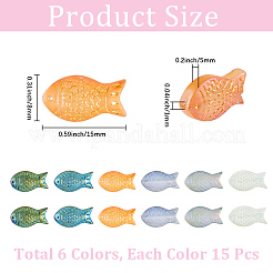 90 шт. 6-цветные стеклянные бусины-рыбки с полным покрытием из матового гальванического стекла&nbsp;EGLA-PA0001-17