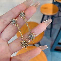 Серьги-гвоздики с подвесками из сплава со звездочками и микропаве из прозрачных кубических цирконий&nbsp;FS-WGAD786-01