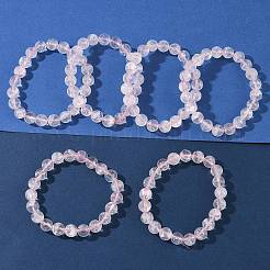 Натуральные розовые кварцевые круглые бусины эластичные браслеты для женщин&nbsp;BJEW-Q056-01A