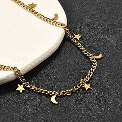 Ожерелья из витой цепи из нержавеющей стали 304 с подвеской-кисточкой в виде луны и звезды&nbsp;NJEW-R023-05G