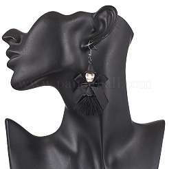 Серьги-подвески с кисточками и бантом из акрила и синтетической бирюзы&nbsp;EJEW-JE06540