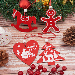 Рождественские тематические деревянные подвесные украшения&nbsp;HJEW-CJC0003-02