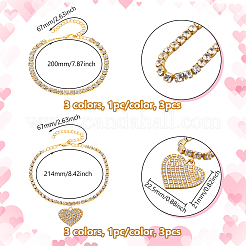 3 сумка 3 цвета железный кристалл стразы теннисные браслеты на ногу наборы для женщин&nbsp;AJEW-HY0002-69