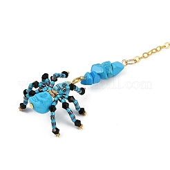 Подвеска в виде паука и черепа на тему Хэллоуина из окрашенной синтетической бирюзы и стеклянных бусин&nbsp;HJEW-MZ00282-05