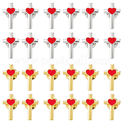 24 шт. 2 цвета крест с сердцем сплав эмаль лацкан значок для рюкзака одежды&nbsp;JEWB-FG0001-59