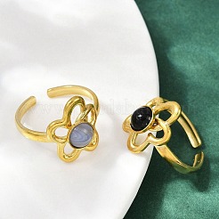 Кольца-манжеты из нержавеющей стали 316 с натуральными смешанными драгоценными камнями&nbsp;RJEW-Z098-01G-09