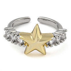 Открытые манжеты из латуни с микропаве и прозрачным фианитом&nbsp;RJEW-Z046-06G-01