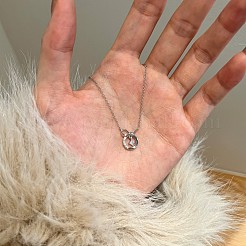 Круглое кольцо 925 стерлинговое серебро паве кубический цирконий кулон ожерелья для женщин&nbsp;NJEW-F338-01P