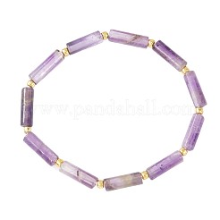 Эластичные браслеты из натурального аметиста с колонновидными бусинами и латунными бусинами.&nbsp;WH3970