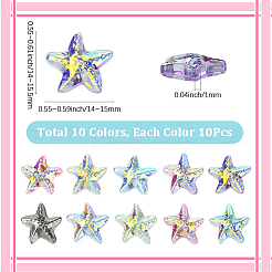 100 шт. 10-х цветные стеклянные бусины ручной работы в виде морских звезд&nbsp;GLAA-SC0002-80B