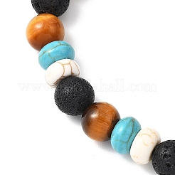 Эластичные браслеты из синтетической бирюзы и натуральной лавы&nbsp;BJEW-JB12638