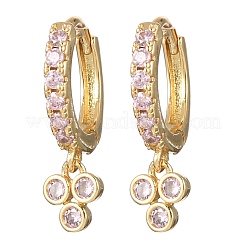 Серьги-кольца из латуни с микропаве из кубического циркония и изображением трех клеверов&nbsp;EJEW-Z159-01G-02