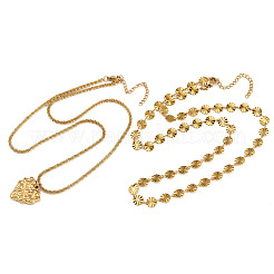 304 нержавеющая сталь кулон в форме сердца плоская цепочка с пайетками двухслойные ожерелья для женщин&nbsp;LS-NJEW-F343-03G