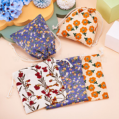 6 шт. двухцветные полиэстеровые сумки для хранения с цветочным принтом&nbsp;ABAG-TA0001-24