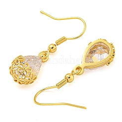 Серьги-капли из латуни с прозрачным кубическим цирконием&nbsp;EJEW-T021-05G