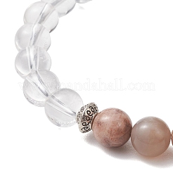 Регулируемые браслеты из бусин из натурального кварца и черного лунного камня&nbsp;BJEW-JB13039